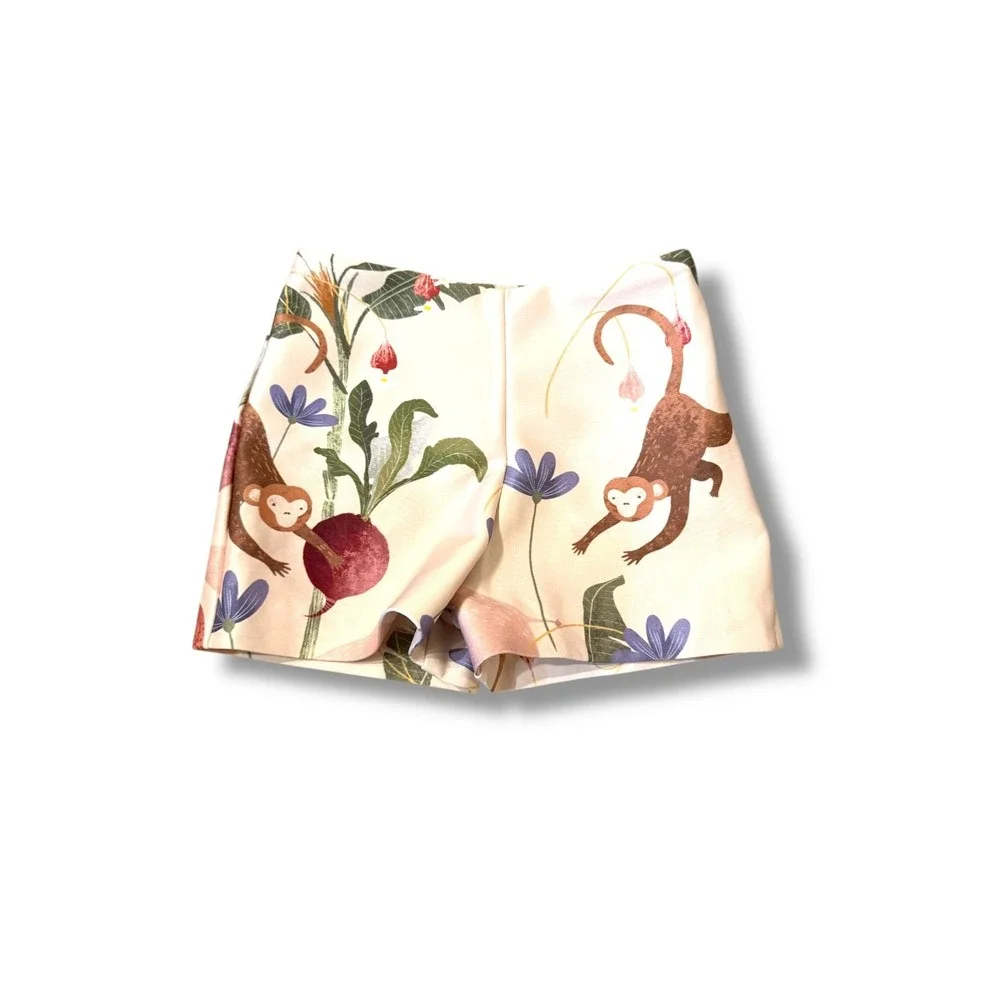 Eugenia Fernandez Monkey Print Shorts Size 4‎ Girls White Summer Playful Cotton